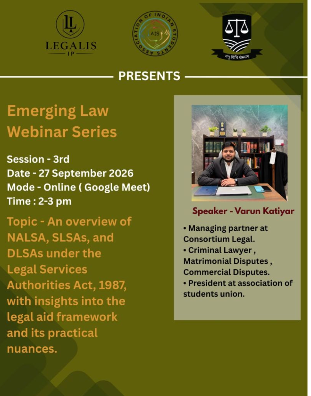 Emerging Law Webinar Series poster